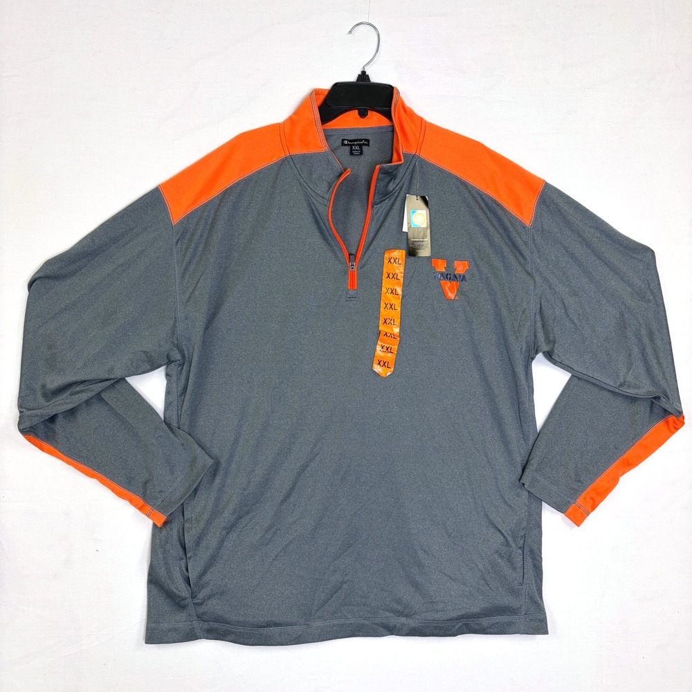 NWT Champion Elite Virginia Cavaliers Quarter Zip Pullover‎ Grey Orange XXL